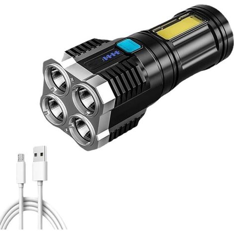 Superhelle Led-taschenlampe, 4-flammige Taschenlampe Mit Hoher Leuchtkraft, Usb-wiederaufladbar, Leistungsstarke Tragbare Led-taschenlampe Mit 4 Leuchtmodi [energieklasse