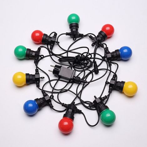 M Lange, Mehrfarbige Lichterkette (ip65) – Elektrische Lichterkette Für Den Außenbereich, 10 Blaue, Rote, Gelbe Und Grüne Glühbirnen – Romantische Dekoration Für Terrasse Und Garten – Rwoutd