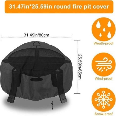 Schutzhülle Für Runde Feuerstelle – Hochdichtes Oxford-gewebe – Uv-beständig – Kordelzugverschluss – 80 X 65 Cm
