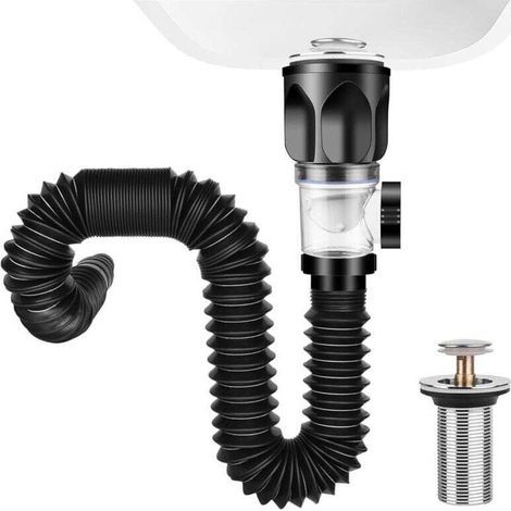 Spülbecken Für Waschbecken, Ausziehbar Von 295 Bis 985 Mm, Sifon Für Spülbecken, Spülbecken Mit Flexiblem Spülbecken Und Rückziehbarem Filter, Für Badezimmer, Küche (nero)