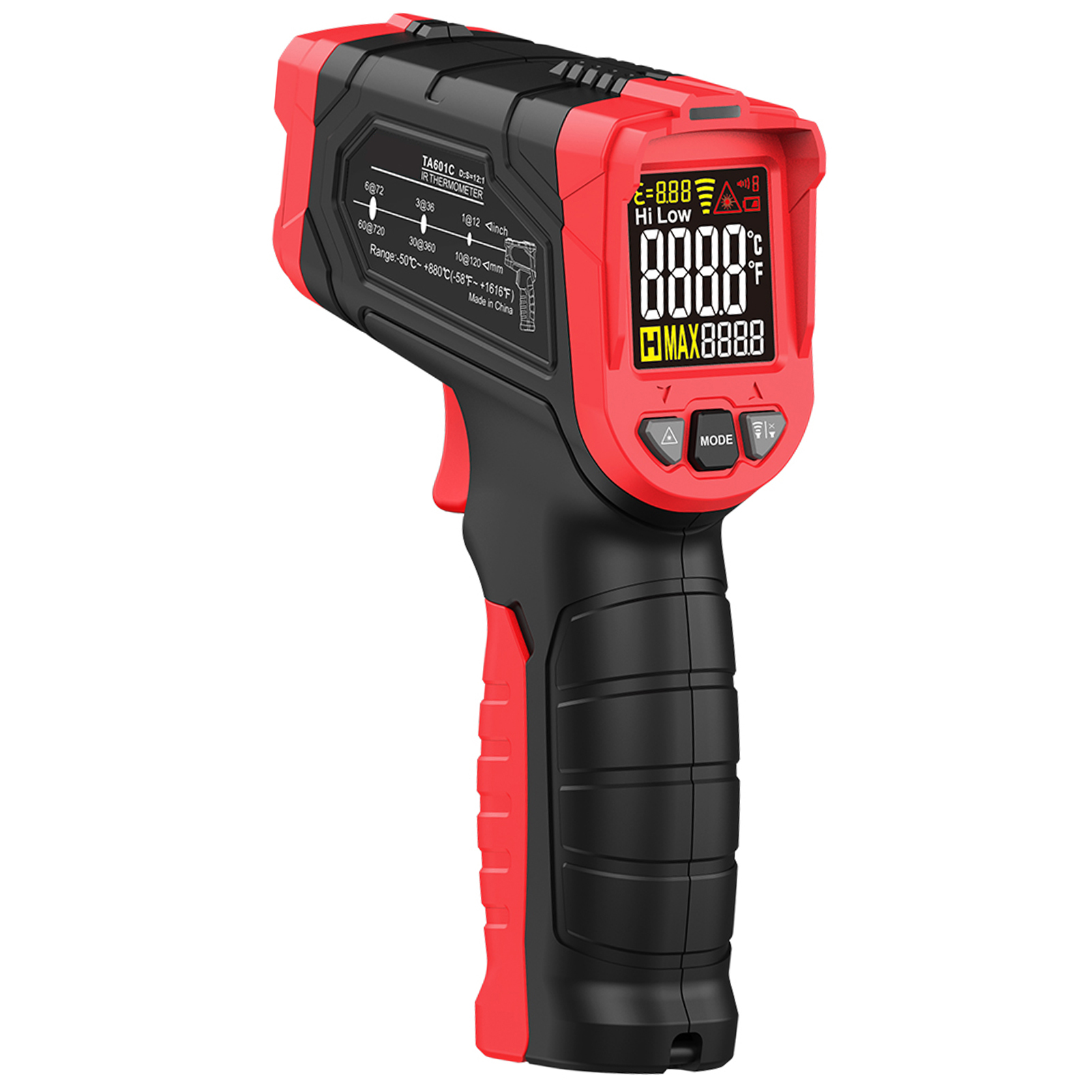 Tasi Tragbares Digitales Berührungsloses Infrarot-thermometer/pyrometer Mit 12:1-farb-lcd-bildschirm Und Hintergrundbeleuchtung, Temperaturanzeige Celsius/fahrenheit -50 Bis 880 °c (-58 Bis 1616 °f)