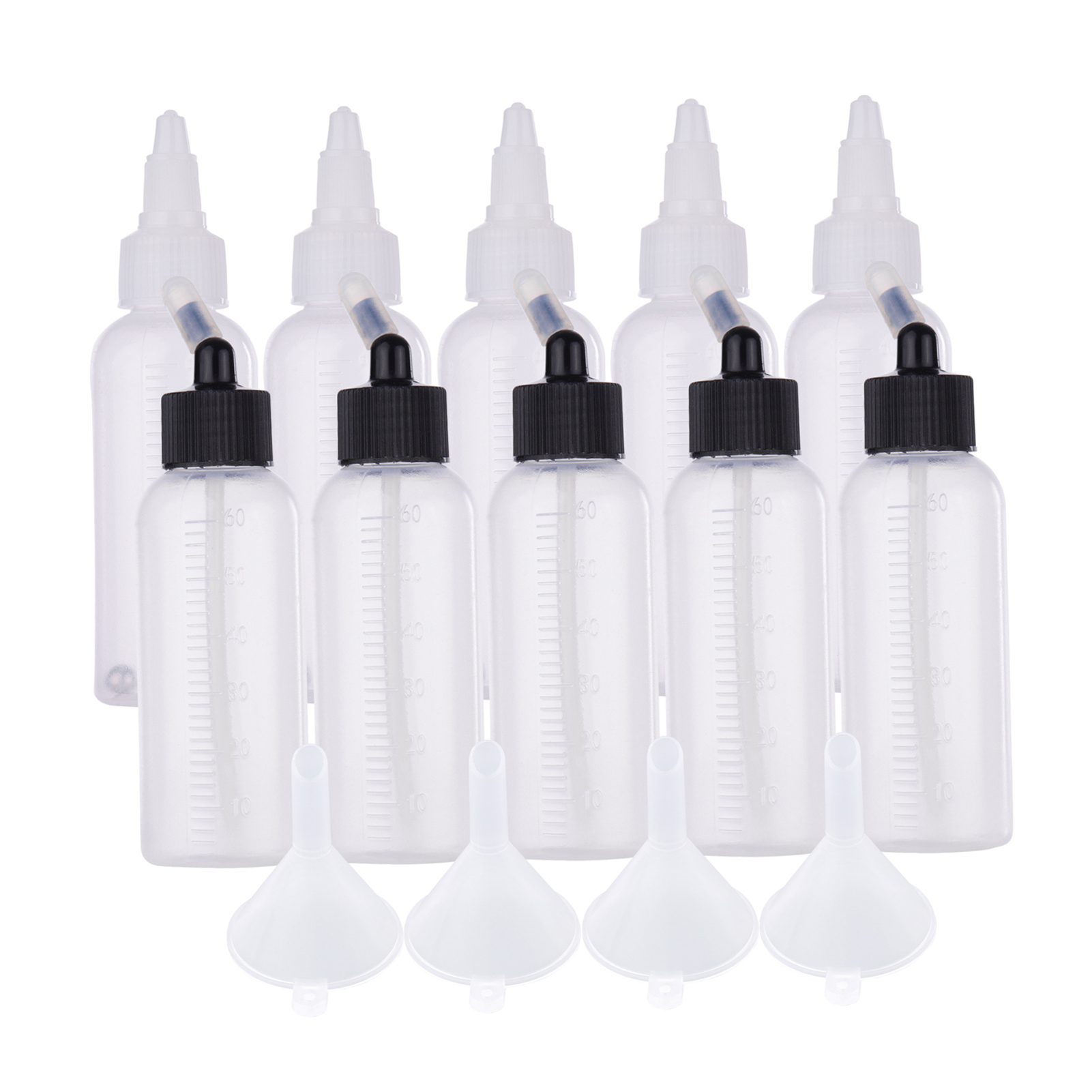 10 Stück 65ml Airbrush-farbflaschen Und Aufbewahrungsflaschen Mit 4 Trichtern Und Skala, Kompatibel Mit Iwata Badger Paasche Doppelhub-saug-airbrushes
