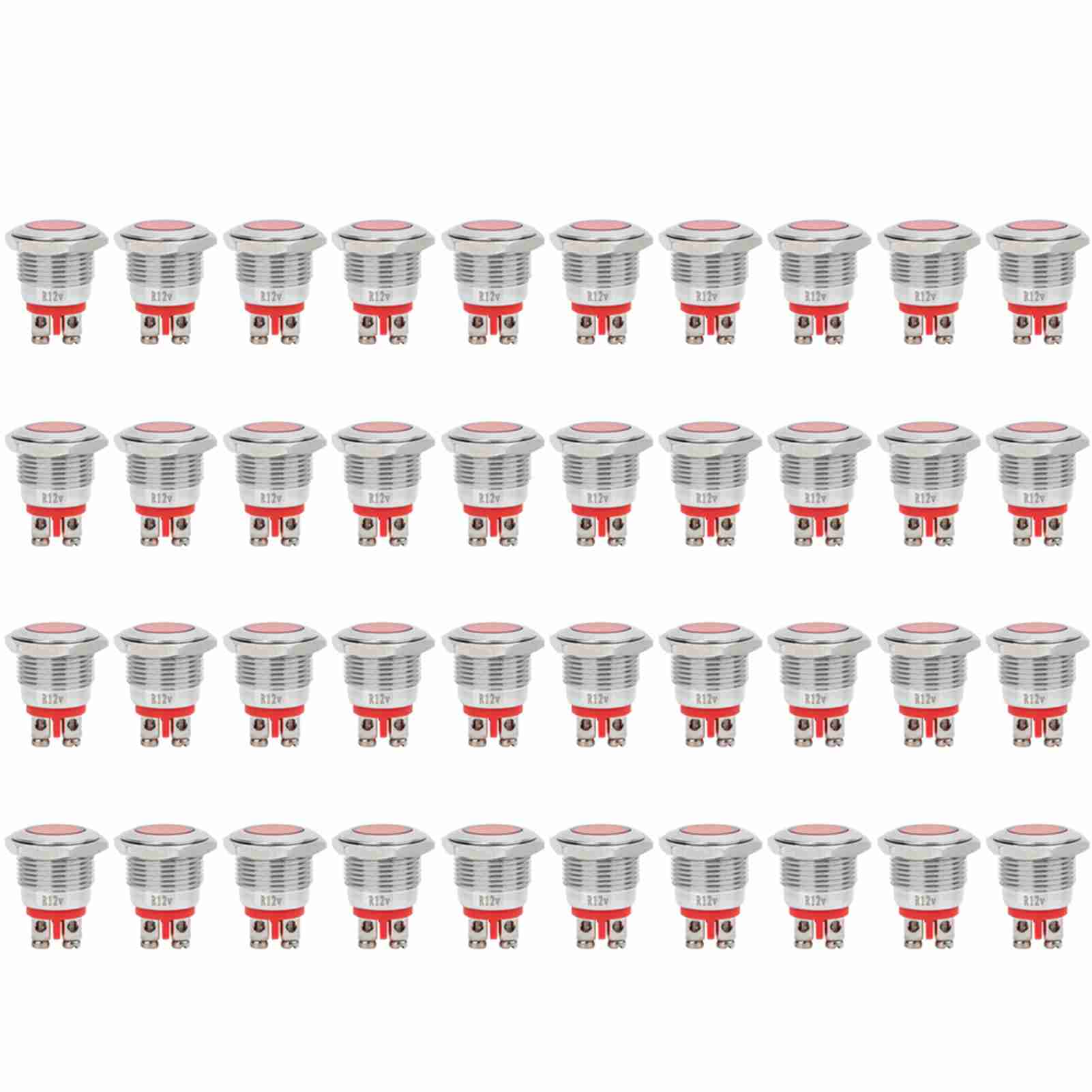 Packung Mit 40 Bem-16c Ip68 Wasserdichten 16mm Metall-led-signalleuchten (rot 12v)