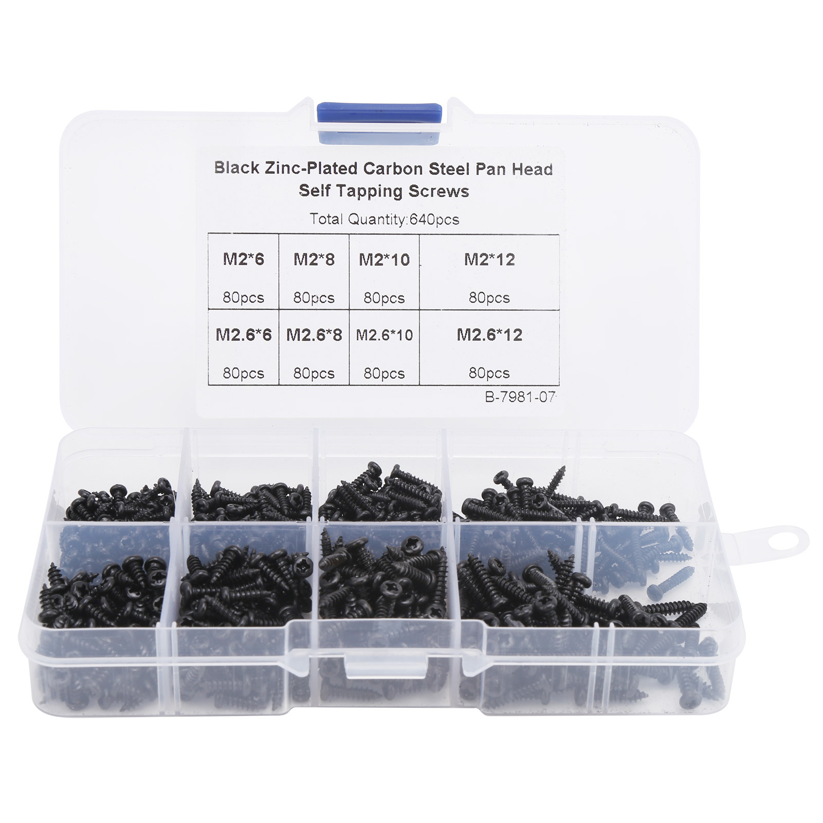 Packung Mit 640 Schwarzen Flachkopf-blechschrauben Aus Kohlenstoffstahl Mit Karton