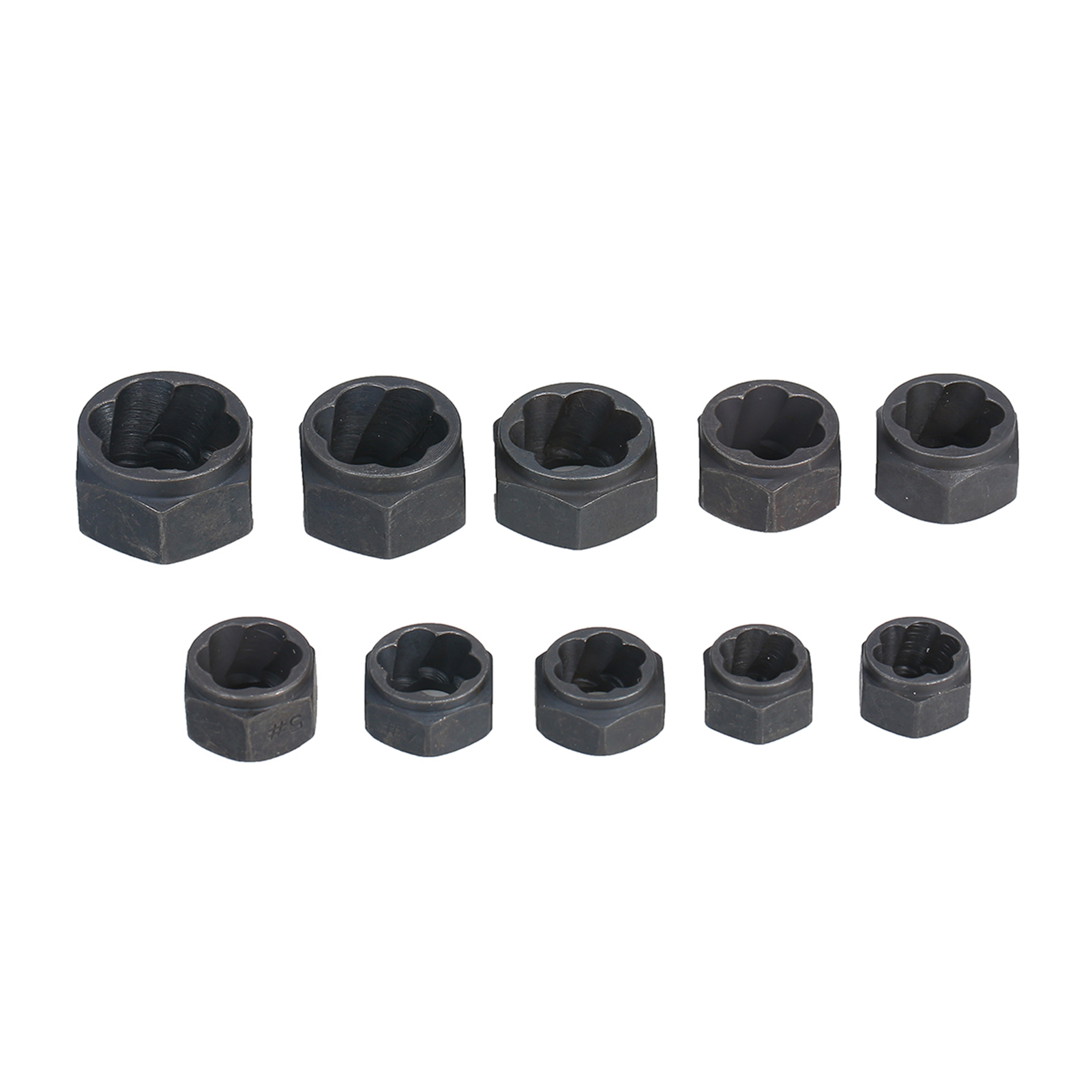 Satz Mit 10 Ausdreherschlüsseln Für Beschädigte Muttern Und Schrauben, Aus Schwarzem Chrom-vanadium-stahl, Metrisch 9–19 Mm, Doppelantrieb 3/8" Und Sechskant, Mit Verlängerung