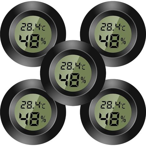 Lot De 5 Mini Thermomètre Environnement Intérieur Numérique, Hygromètre Numérique, Moniteur De Température Et D'Humidité Pour Maison, Crèche, Incubateur De Guitare Reptiles Serre De Voiture, Noir