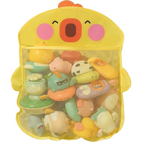 Porte-jouets De Bain, Canard De Dessin Animé Suspendu En Maille, Filet Jouets Bain Avec Crochet Pour Le Rangement Salle D'Enfants, Jaune