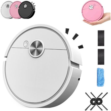 Aspirateur Robot Pour Voiture, Mini Aspirateur Robot, Robot Intelligent Rechargeable 3-en-1 (balayage Et Lavage), Aspirateur Multifonction Silencieux Pour Sols Durs Et D'Animaux(white,rechargeable)