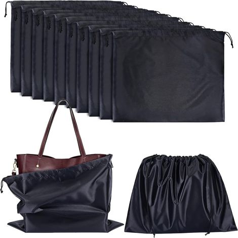 12 Pcs Housse De Protection Pour Sac De Rangement En Tissu De Soie, Avec Sac À Cordon, Pour Sac À Main Sac À Main En Cuir Sac À Chaussures, Noir 39.7x50cm