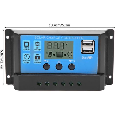 Contrôleur De Sortie Solaire Automatique Pwm Lcd, Bleu, Double Usb, 5v, Régulateur, Connexion Du Système Pv, 10a