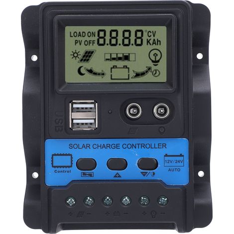 Contrôleur De Charge Solaire Pwm 12v 24v, Affichage Lcd, Double Sortie Usb, Performances Stables Pour Téléphone Et Tablette, 100a