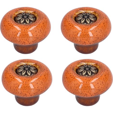 4 Ensemble De Poignées D'Armoire Rétro, Forme Ronde, Bouton De Porte À Trou Unique, Pour La Maison, Chambre À Coucher, Salon, Vert, Imprimé Léopard Ancien, Orange