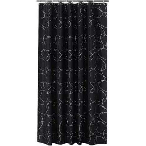 Rideau De Douche Cercle Argenté Noir Épais, Tissu Polyester Imperméable 180x180cm