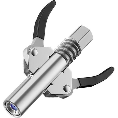 Coupleur De Pistolets À Graisse À Double Poignée Avec Tuyau Flexible À Ressort De 15 Pouces, Pour Pelles, Bulldozers, Voitures, Argent