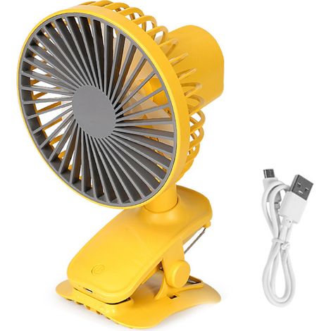 Ventilateur Portable À Clipser En Abs, 3 Vitesses, Rotatif, Rechargeable Par Usb, Silencieux, Mini Bureau Pour La Maison, Le Dortoir, Les Voyages, Jaune