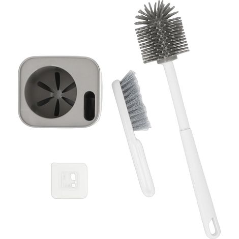 Brosse Wc Murale En Silicone Avec Base Manche Long Gris