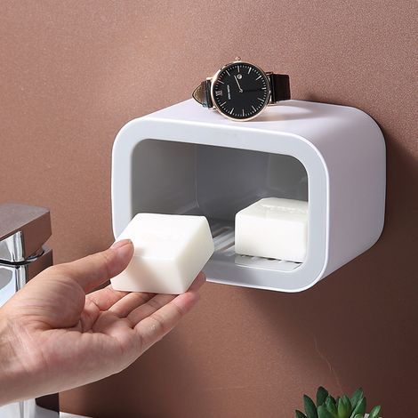 Support Mural Porte-savon Égouttoir Disque D'Aspiration De Toilette Boîte Sans Poinçon Fournitures De Dortoir D'Étudiant Nordique 1 Couche Gris