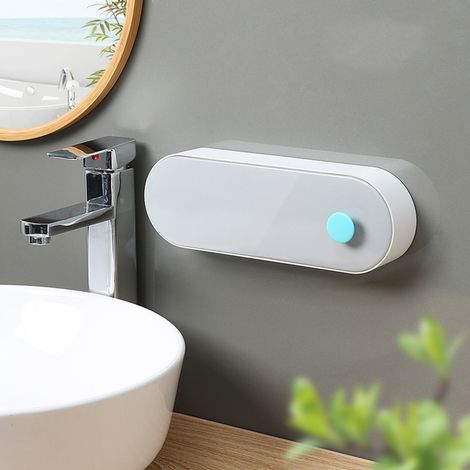 Boîte À Savon Murale Avec Égouttoir, Support De Douche Universel Sans Perforation, Avec Couvercle Rabattable Anti-poussière, Gris Nordique, Largeur 29.5cm