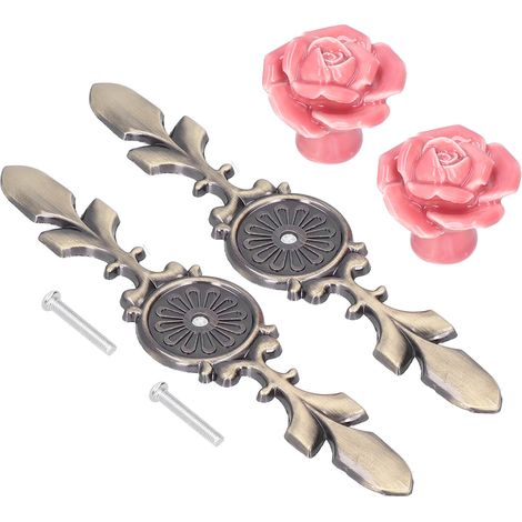 2 Ensembles De Boutons D'Armoire, Fleur De Rose, Poignée De Traction En Céramique, Tiroir De Placard Pour Meubles De Cuisine