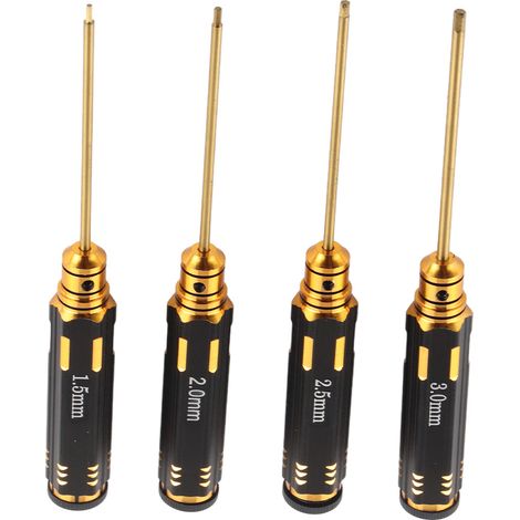 Tournevis D'Avion Modèle Plaqué Titane, 4 Pièces, Noir 1.5mm/2.0mm/2.5mm/3.0mm