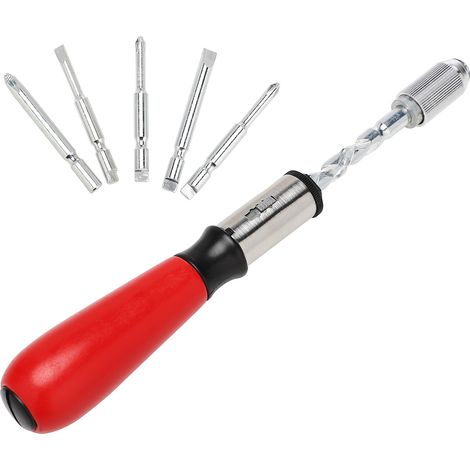 Tournevis Poussoir À Cliquet 3 Modes De Réglage Semi-automatique Avec Manche En Bois Rouge