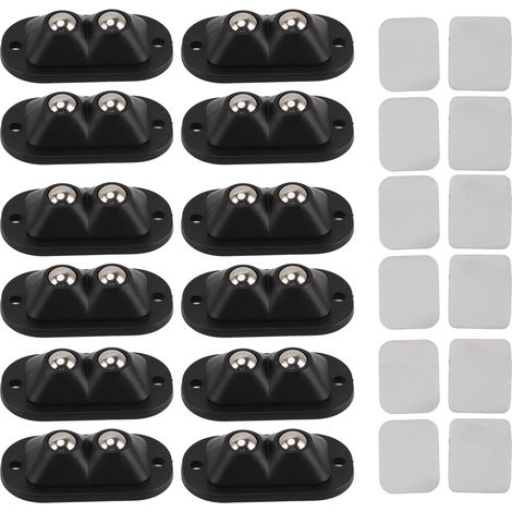 12 Pièces Mini Roulettes Auto-adhésives Double Perle Économie De Travail Déplacement Silencieux Rotation À 360 Degrés Poulie Collante Pour Appareils De Cuisine Meubles Noir