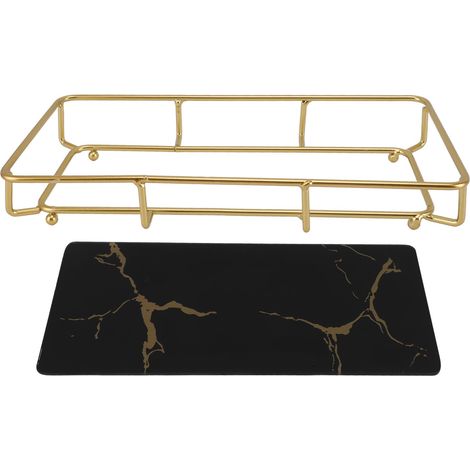 Plateau De Vanité De Salle De Bain Moderne Et Élégant, Organisateur De Rangement Antidérapant Pour Évier De Cuisine, Comptoir S Noir