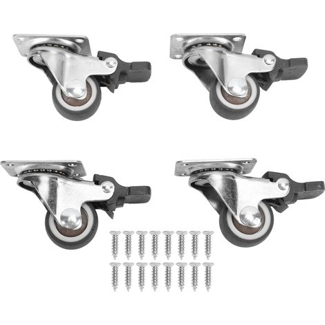 Petites Roulettes En Acier Et Caoutchouc, 4 Pièces, 1 Pouce De Diamètre, Plaque De Frein Rotative À Verrouillage, Roulettes Avec 16 Vis Pour Meubles