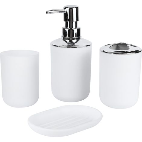 4 Pièces/ensemble Kit De Salle De Bain Accessoire Bouteille De Lotion En Plastique Tasse De Rangement Rinçage Savon Plat Blanc