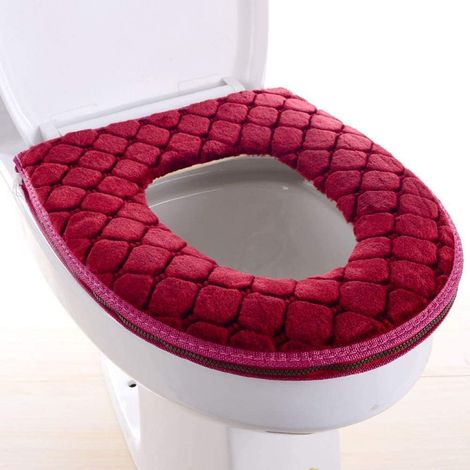 Wc-sitzbezug Fürs Badezimmer, Weiches, Dickes Und Warmes Wc-sitzkissen, Waschbar, Mit Reißverschluss Und Wiederverwendbar (rot)