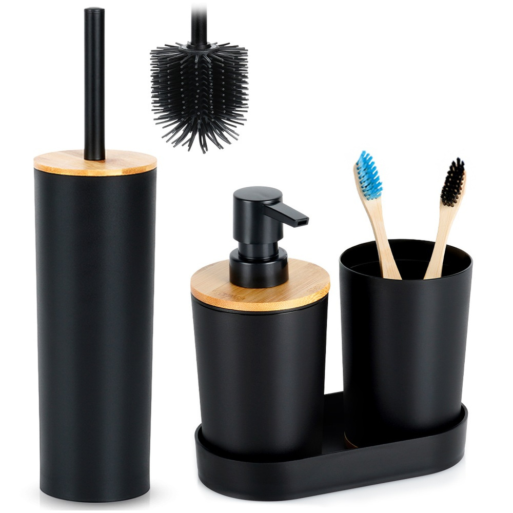Badezimmer-set + Toilettenbürste Schwarz 4-teilig.