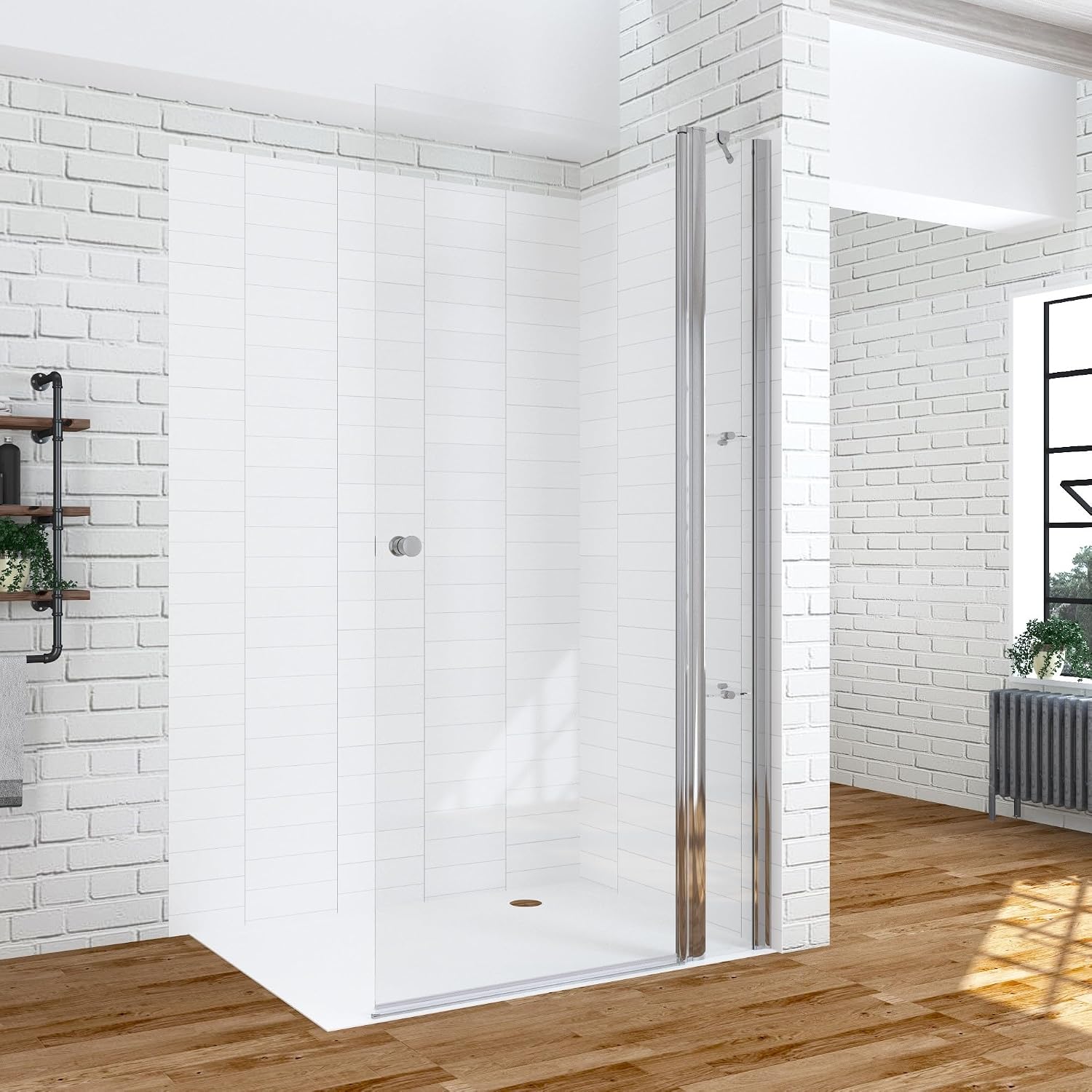 Aquabatos Walk-in Duschabtrennung 115x197 Cm, Duschtür Rahmenlos Schwingtür Mit Eckregale, 6mm Nano-esg Duschwand