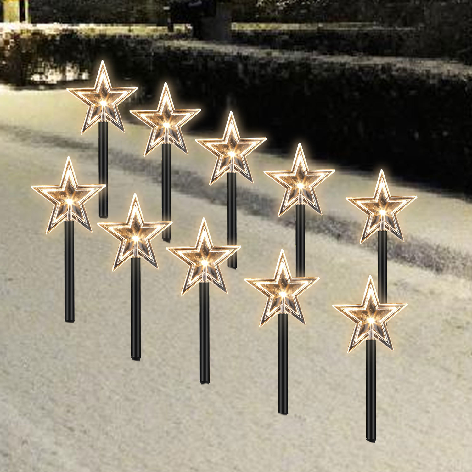 Jiubiaz 10x Led Leuchtstäbe Warmweiß Stern Batterie, Mit 6/18h Timerfunktion Außen 36cm