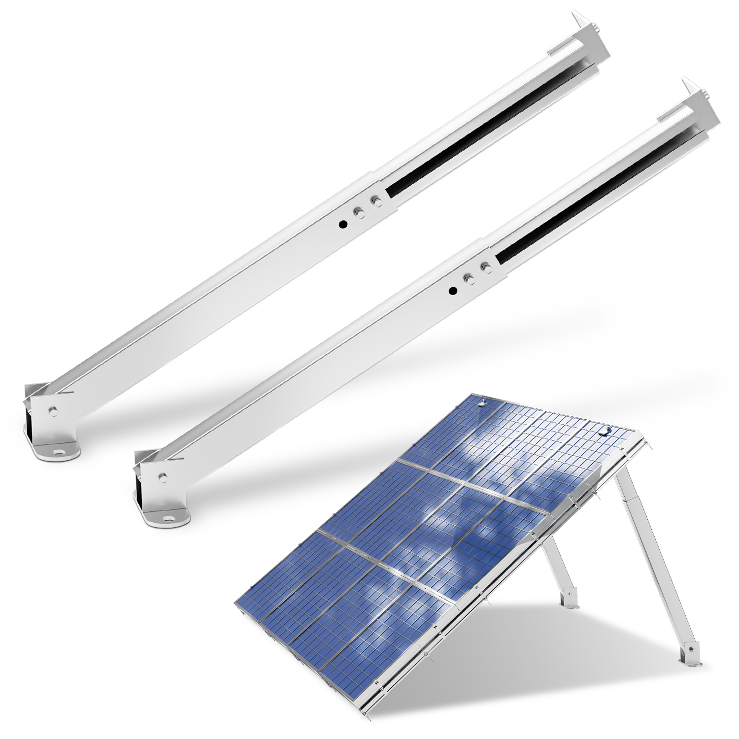 Jiubiaz 1 Paar Solarmodul Halterung Aus 6063 Aluminium, 38-68 Cm Teleskopisch, 0-60° Neigbar, Silber, Für 50-190 W Solarpanels Auf Flachdach Und Balkon
