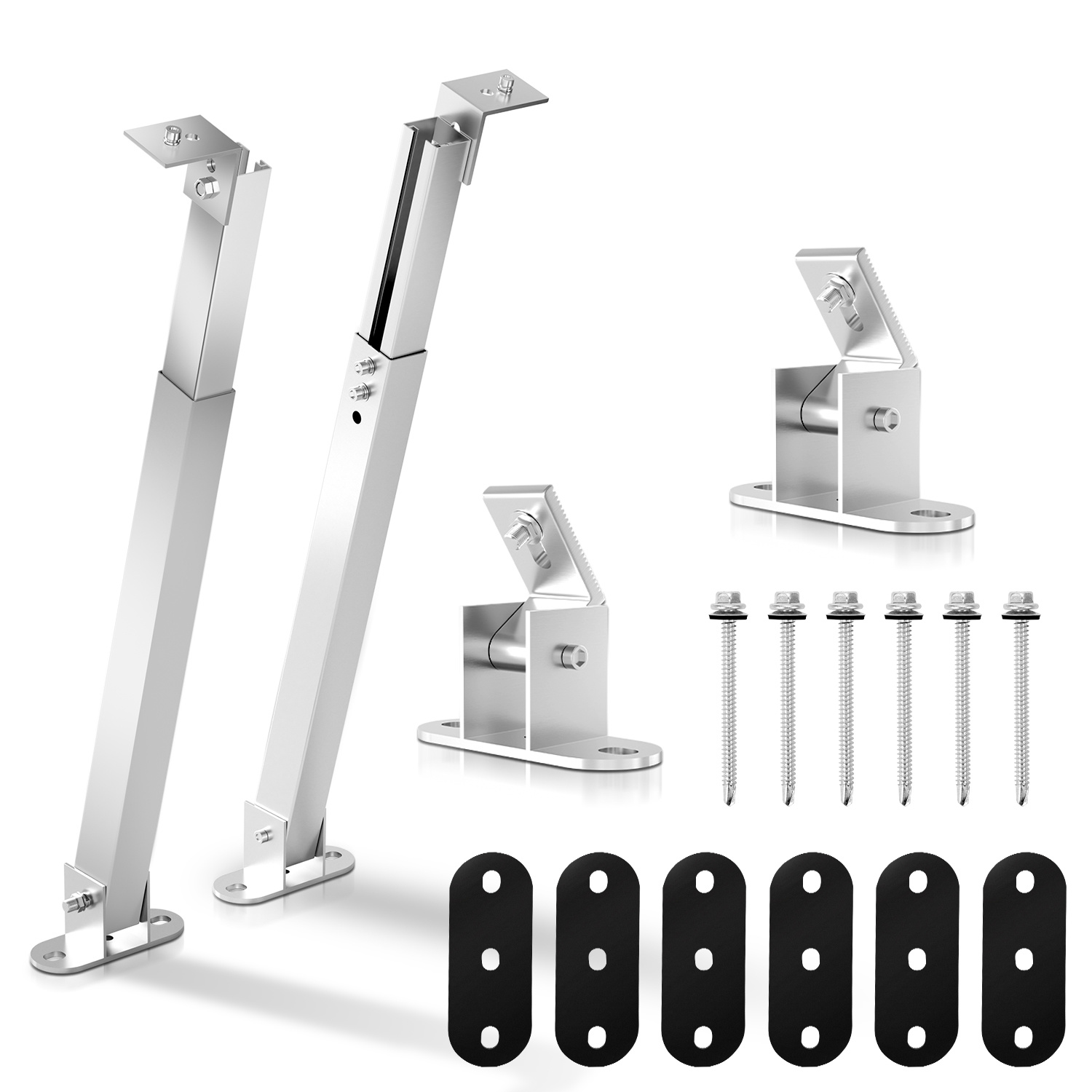 Jiubiaz 1 Paar Solarpanel Halterung 38-68 Cm Aus 6063 Aluminium, 0-60° Verstellbar, Silber, Für 50-190 W Solarmodule Auf Flachdach, Balkon Und Wohnmobil