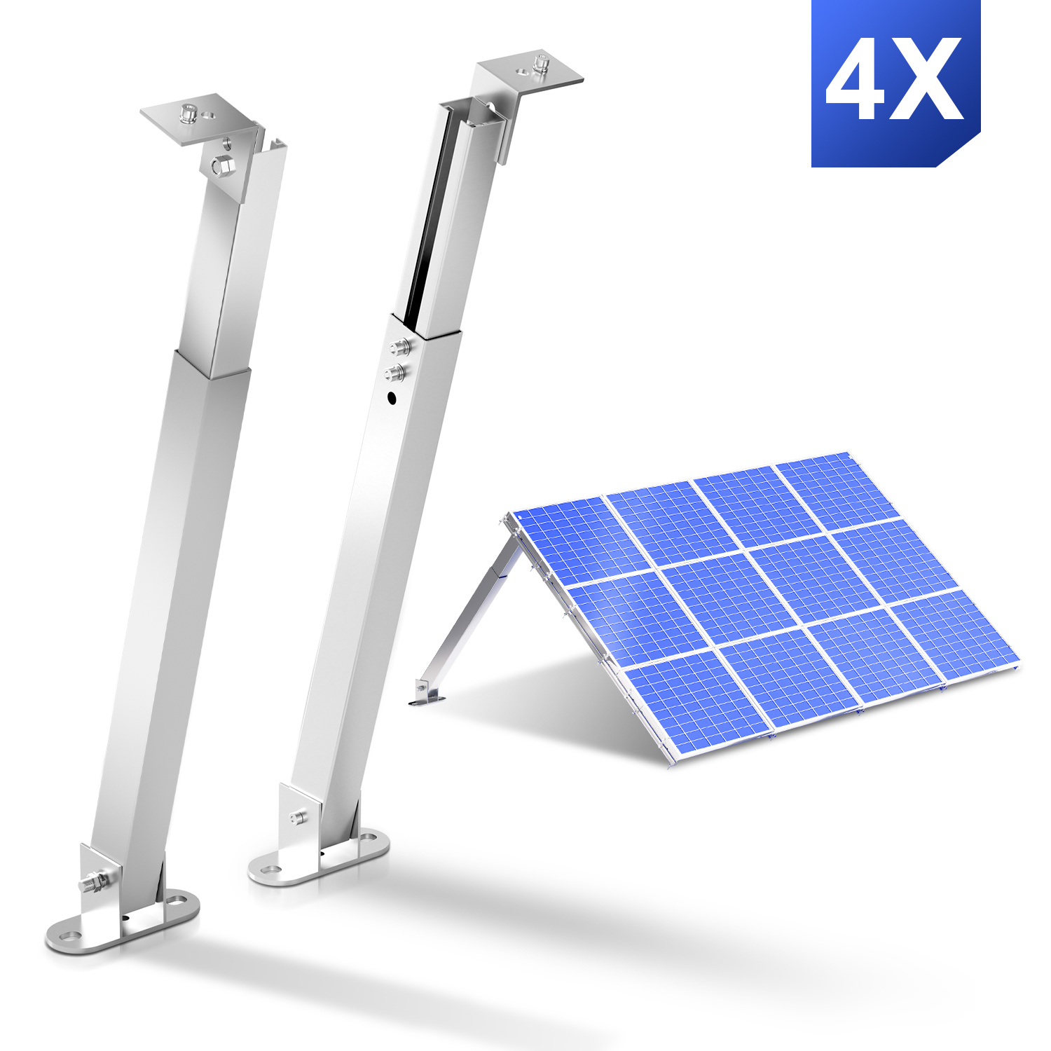 Jiubiaz 2er Set Mit 4 Paar Pv Aufständerungen, 38-68 Cm, 0-60° Verstellbar, 6063 Aluminium, Silber, Für 50-190 W Solarmodule Auf Dach, Balkon Und Wohnmobil
