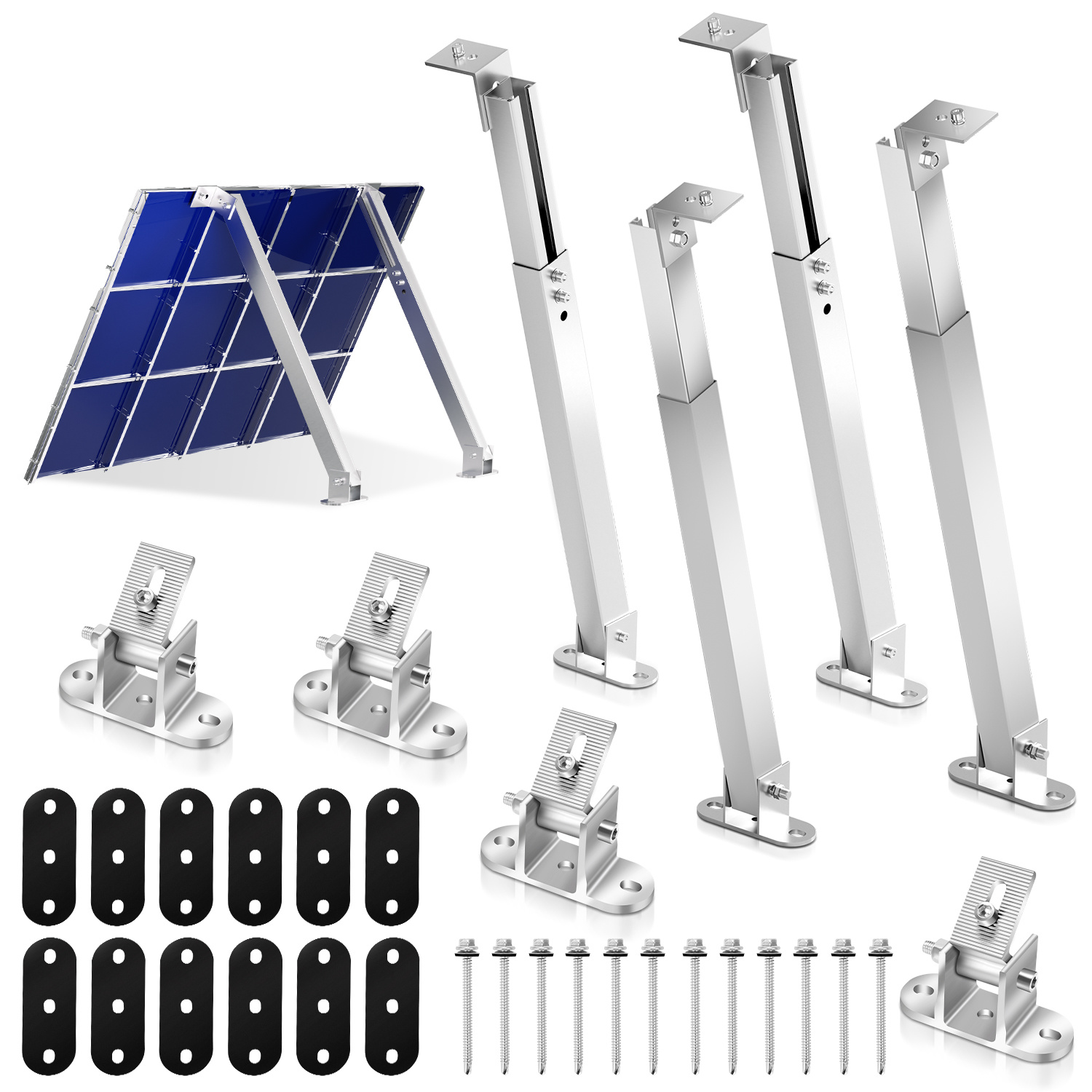 Jiubiaz 2er Set, 4 Paar Solarpanel Halterungen 38-68 Cm Aus 6063 Aluminium, 0-60° Verstellbar, Silber, Für 50-190 W Module Auf Flachdach Und Balkon