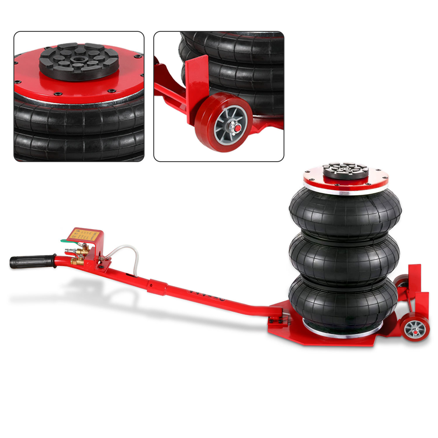 Jiubiaz Pneumatischer Wagenheber 3 T, Luftbalg-heber 15-40 Cm, Langgriff, Rollen, Reifenwechsel