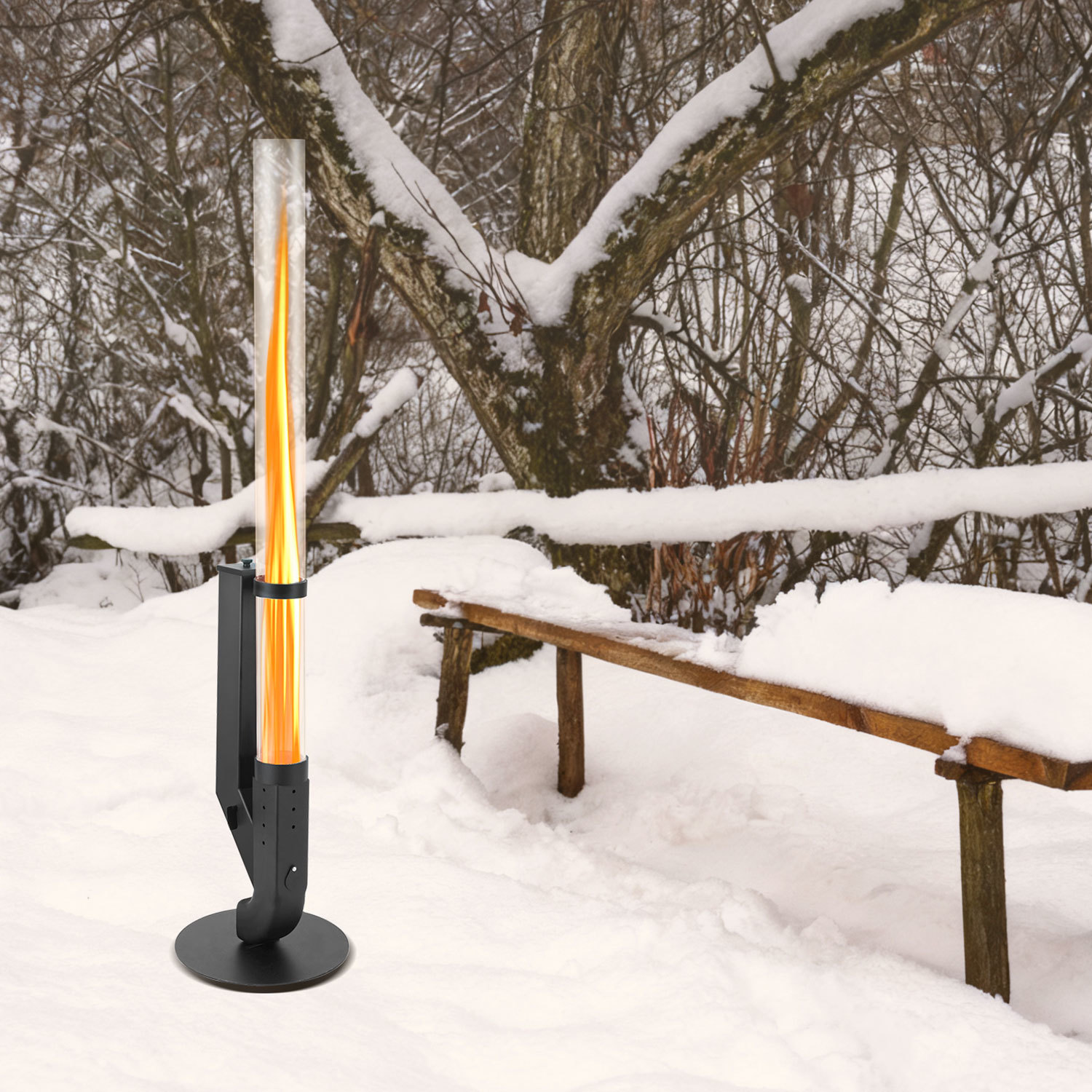 Jiubiaz Pelletheizer Für Terrasse Und Garten, Terrassenheizer Mit Glasrohr, Bis 60 Min. Brenndauer, 1 Kg Holzpellets, Edelstahl, 131,5 X 30 X 30 Cm