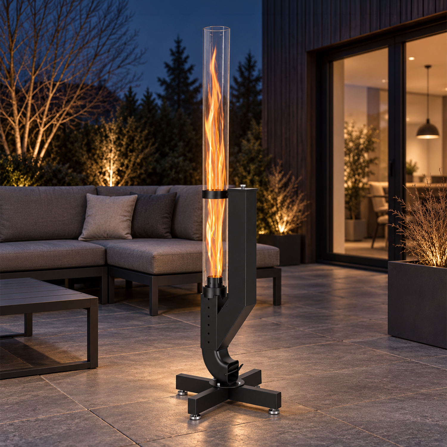 Jiubiaz Pellet Feuersäule 138 Cm Feuerrohr Mit Borosilikatglas Ø 8 Cm, Pelletfackel Für Garten & Terrasse, Schwarz