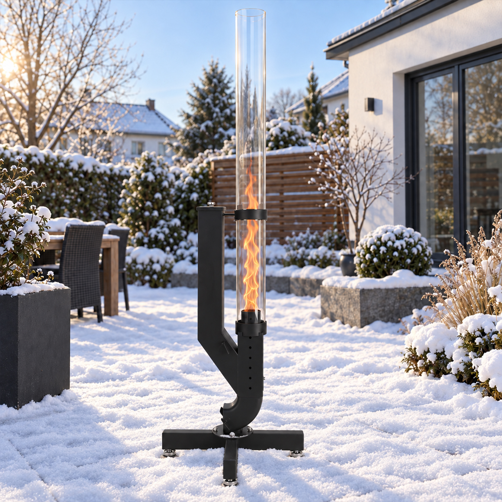 Jiubiaz Feuerrohr Pelletfackel 138 Cm Mit Glasrohr, Feuersäule Mit Regulierbarer Luft- & Pelletzufuhr Für Garten Terrasse, Schwarz