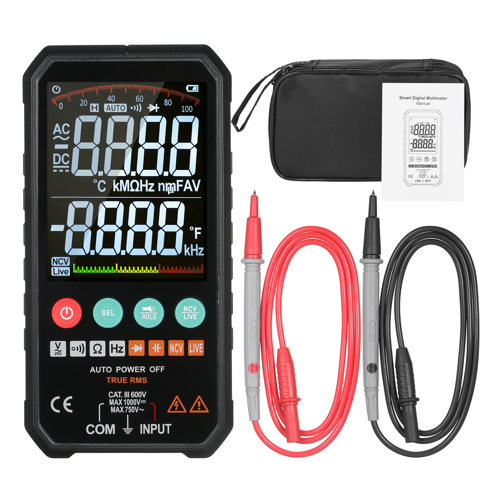 Mastfuyi Ultra-slim Taschen-digitalmultimeter Mit 3,3"-lcd-bildschirm, 6000 Zählern, True Rms-genauigkeit, Automatischer Messung, Ac/dc-spannung, Widerstand, Kapazität, Frequenz, Durchgang, Diodenprüf