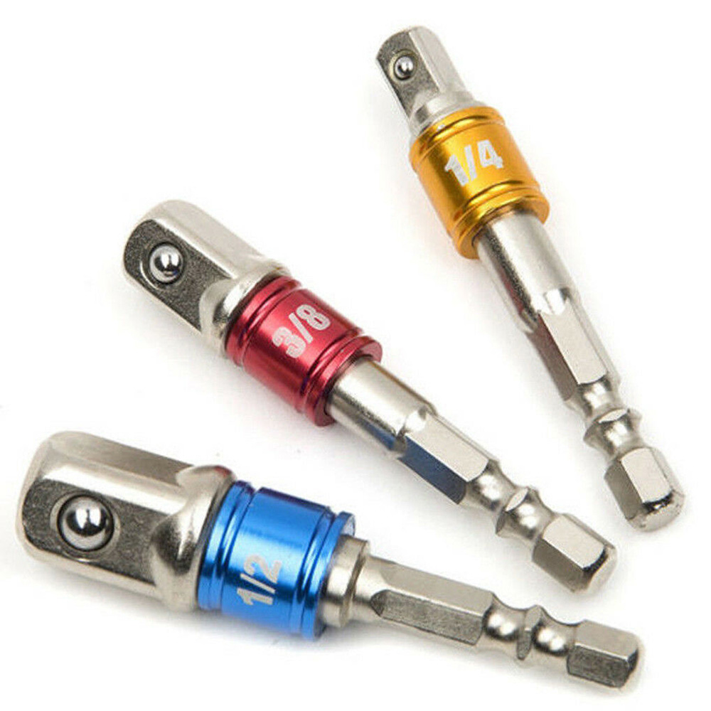 Set Mit 3 Steckschlüsseladaptern Für 1/4"- Bis 1/4", 3/8"- Und 1/2"-sechskant-schraubendreher, Für Schlagbohrmaschinen