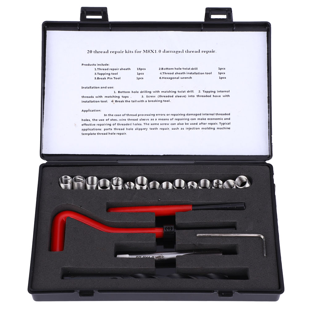 20-teiliges M8x1-edelstahl-gewindereparaturset, Gewindeschneid- Und Nachschneidset Für Die Reparatur Von Innengewinden, Steckschlüsseleinsatz
