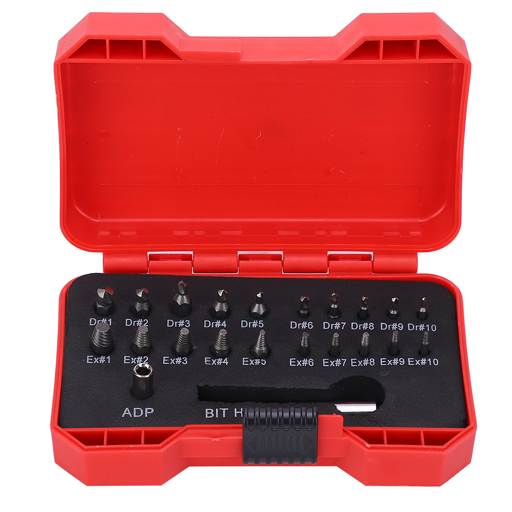 22-teiliges Set Zum Ausdrehen Abgebrochener Und Beschädigter Schrauben, Handwerkzeuge Aus Legierung Und Rotem Kunststoff, 100 X 150 X 42,3 Mm, Mit Magneten Für Den Heimgebrauch