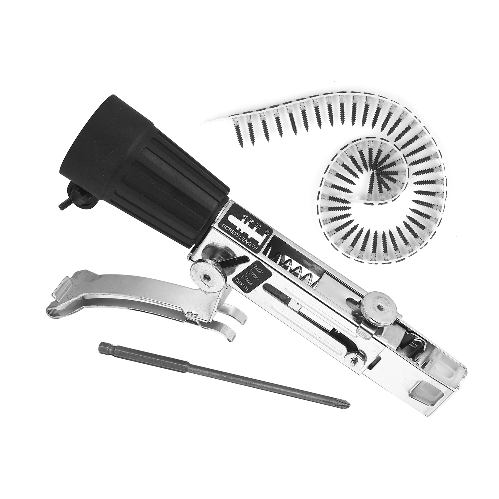 Automatischer Kettennagelpistolenadapter, Elektrisches Bohrmaschinenzubehör Mit Schraube, Holzbearbeitungswerkzeug, Selbstvorschiebendes Schraubendreherband, Kettennageladapter Für Nagelpistole Und Bo
