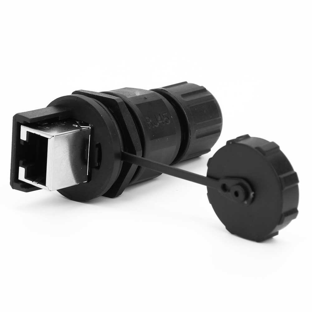 Schwarzer, Staubdichter, Für Den Außenbereich Geeigneter, 8-poliger, Ip67, Wasserdichter Rj45-ethernet-stecker, Gerader Adapter Für Die Nachträgliche Installation.