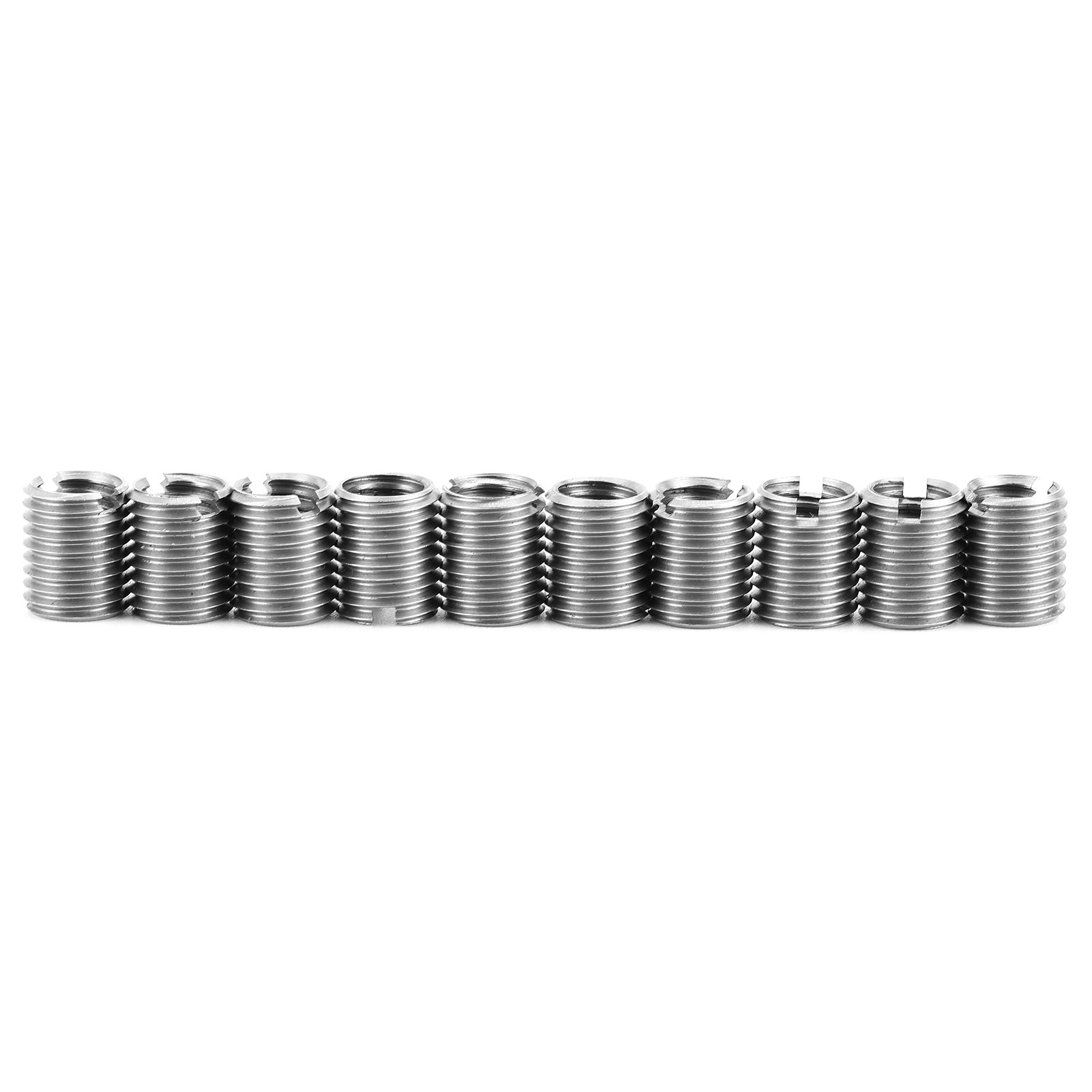 Packung Mit 10 Einpressmuttern, Außengewinde M10 X 1,25, Innengewinde M8 X 1,25, 12 Mm Länge, Edelstahl 303, Kleiner Schlitz, Gewindereparatur