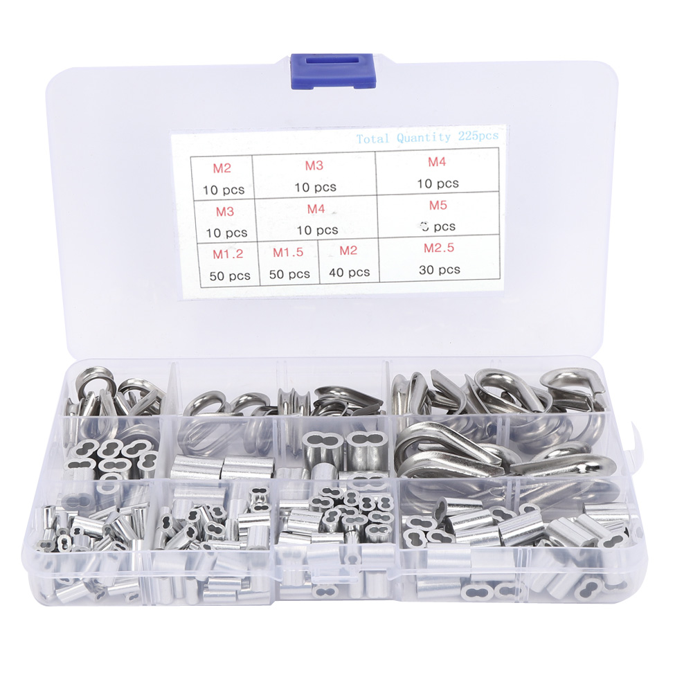 225 Stück Schlaufenpresshülsen M1.2, M1.5, M2, M2.5, M3, M4, M5 Und Kabelschuhe Für Stahlseile M2, M3, M4 Aus Aluminium Und Edelstahl