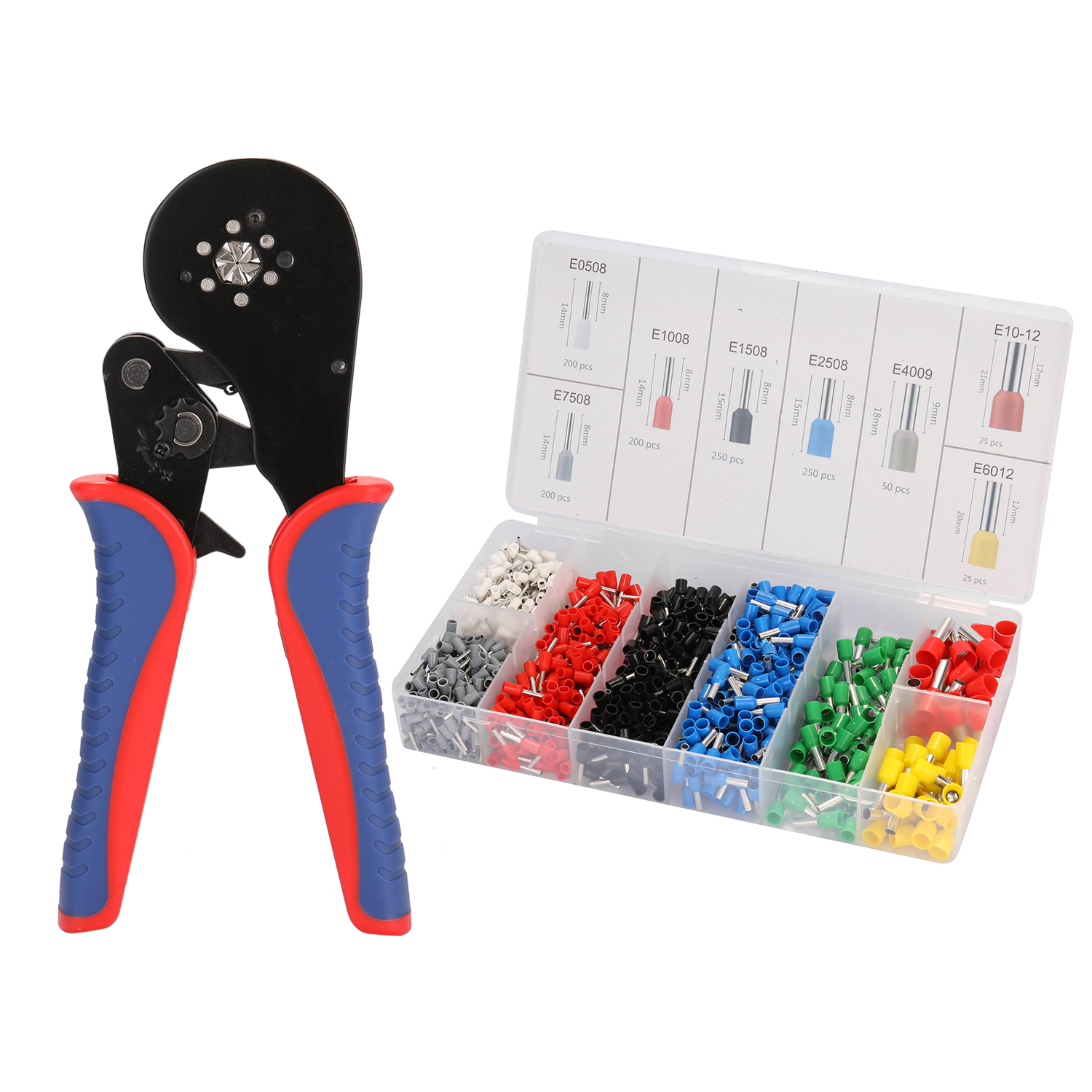 Hsc8 16-6 0,08–16 Mm² Rohrverbinder-werkzeugset Aus Hochfestem, Hochhartem Stahl Mit 1200 Rohrverbindern Und Verpressbacken, Aufbewahrungsbox, Schwarz, Rot, Blau, Silber, 200 X 104 X 22 Mm